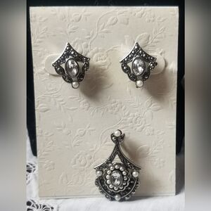 Vintage Avon Marcasite, Austrian Crystals & Pearl Pendant & Earrings